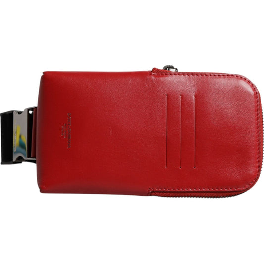 Dolce & Gabbana Red Calfskin Logo Purse Phone Belt Waist Bag BAG4298