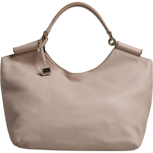 Dolce & Gabbana Light Pink Deer Leather Logo Plaque Tote Top Handle Bag BAG4361