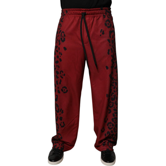 Dolce & Gabbana Red Leopard Print Polyester Men Jogger Pants PAN75017-44