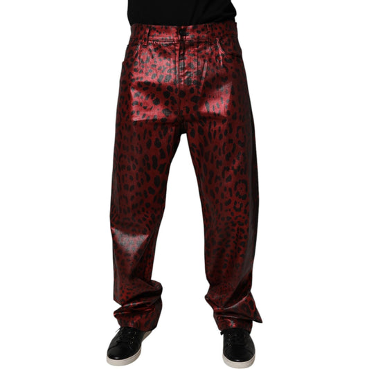 Dolce & Gabbana Red Leopard Cotton Straight Men Denim Jeans PAN75148-48