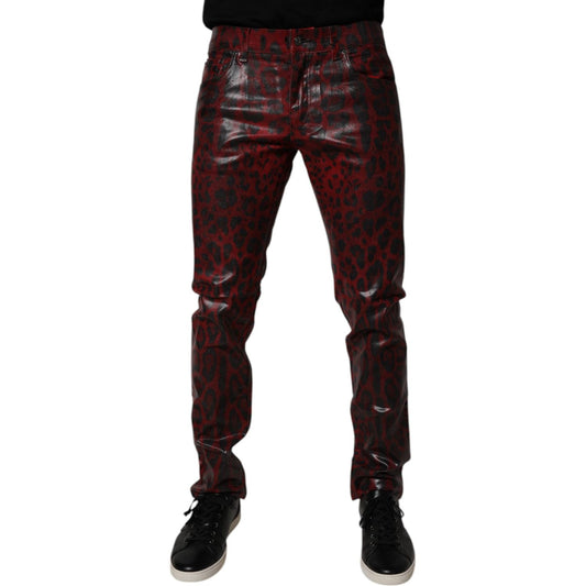 Dolce & Gabbana Red Leopard Cotton Skinny Men Denim Jeans PAN75151-48