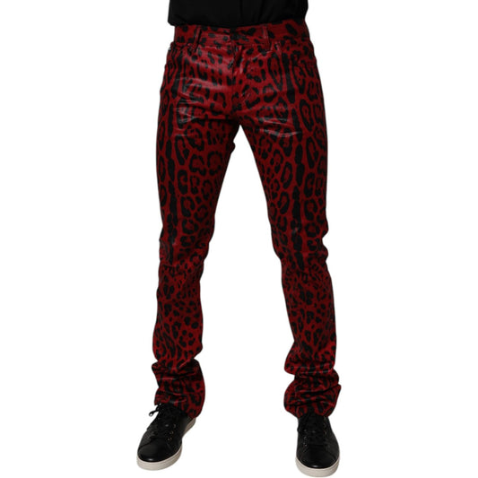 Dolce & Gabbana Red Leopard Cotton Slim Fit Denim Jeans PAN75154-48