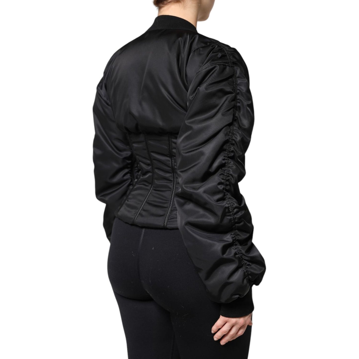 Dolce & Gabbana Black Nylon Full Zip Bustier Corset Jacket