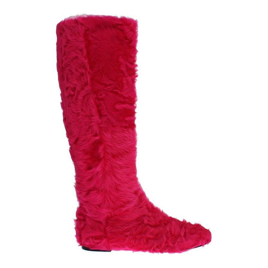 Dolce & Gabbana Pink Lamb Fur Leather Flat Boots Dolce & Gabbana
