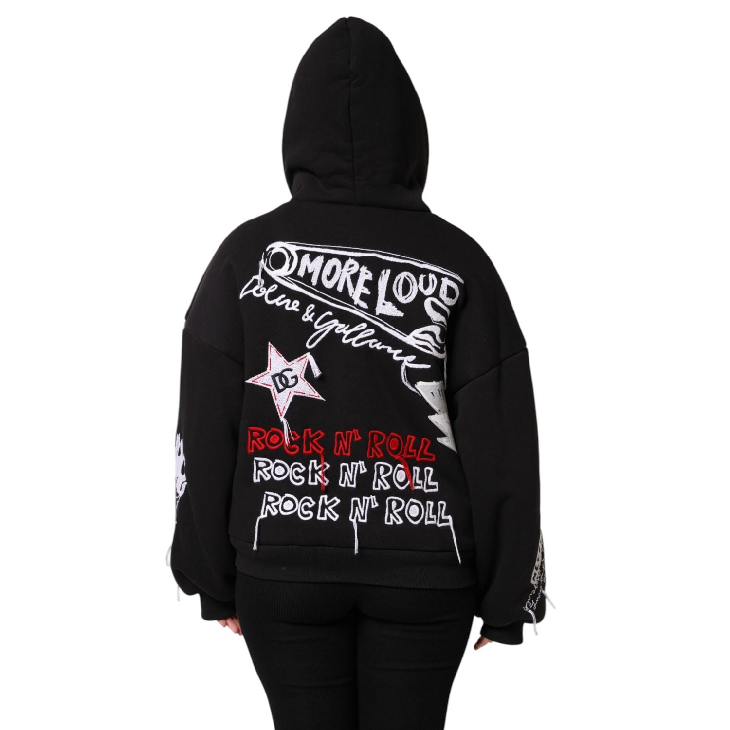 Dolce & Gabbana Black Embroidered Full Zip Hooded Jacket