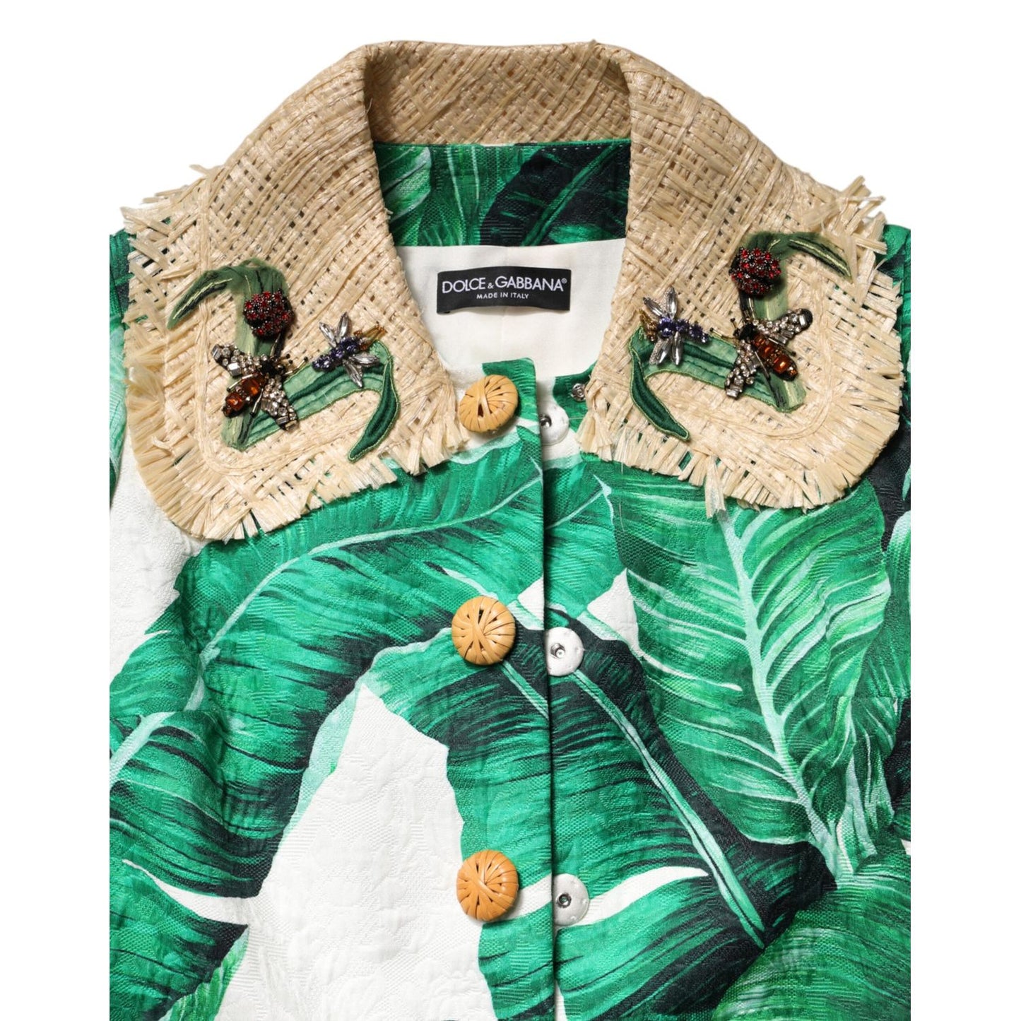Dolce & Gabbana Multicolor Leaf Print Embellished Trenchcoat Jacket