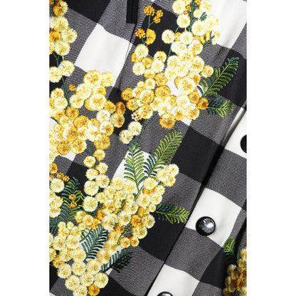 Dolce & Gabbana Black White Check Floral Button Down Jacket