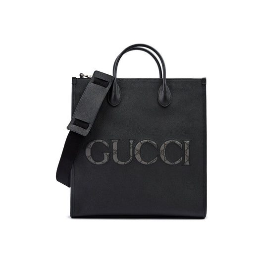 Gucci Black Leather Logo Medium Tote Bag
