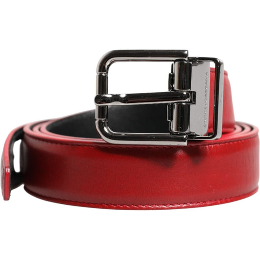 Dolce & Gabbana Red Leather Silver Tone Metal Buckle Belt BEL9404-95