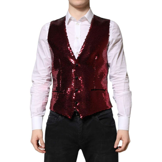 Dolce & Gabbana Red Sequined Dress Formal Men Waistcoat Vest TSH90469-50
