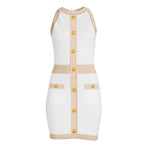 Balmain White Viscose Women Dress with Faux Gold Buttons
