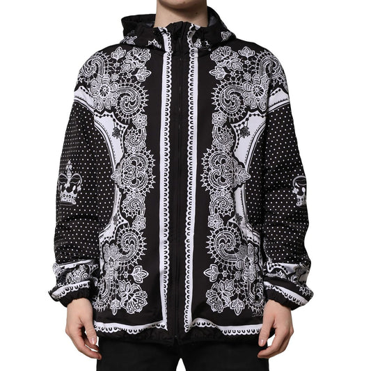 Dolce & Gabbana Black Bandana Print Hooded Bomber Jacket JKT41454-58