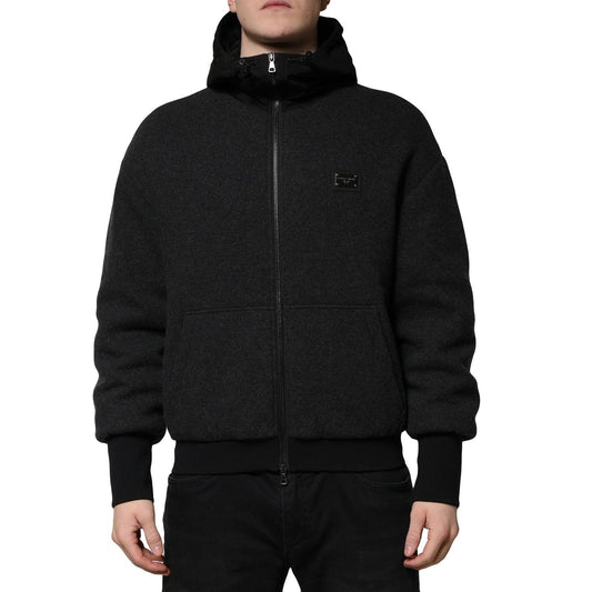 Dolce & Gabbana Black DG Logo Plaque Hooded Bomber Jacket JKT41456-46