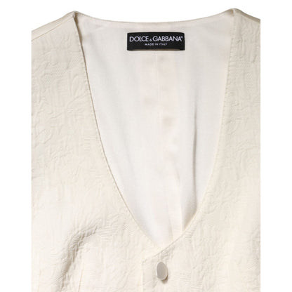 Dolce & Gabbana Ivory Cotton Button Down Sleeveless Vest Top