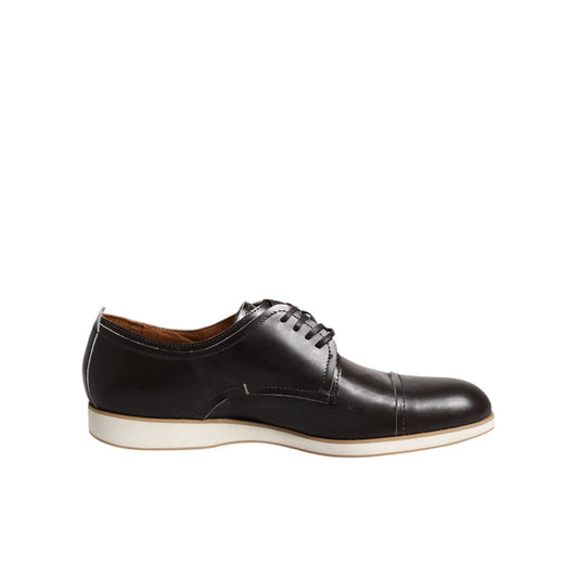 Pollini Dark Brown Leather Derby Lace Up Dress Formal Shoes Pollini