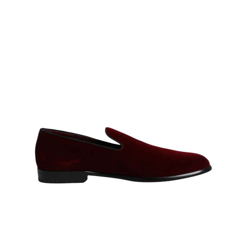 Dolce & Gabbana Red Cotton Velvet Slip On Loafers Formal Shoes MV7281-43