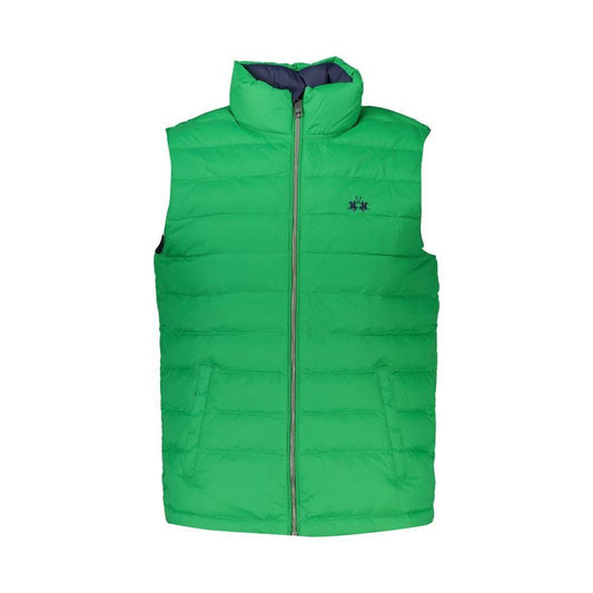 La Martina Sleek Sleeveless Green Jacket with Embroidery LA-27014-L