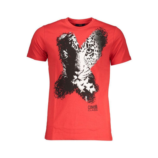 Cavalli Class Red Cotton T-Shirt CA-28472-M