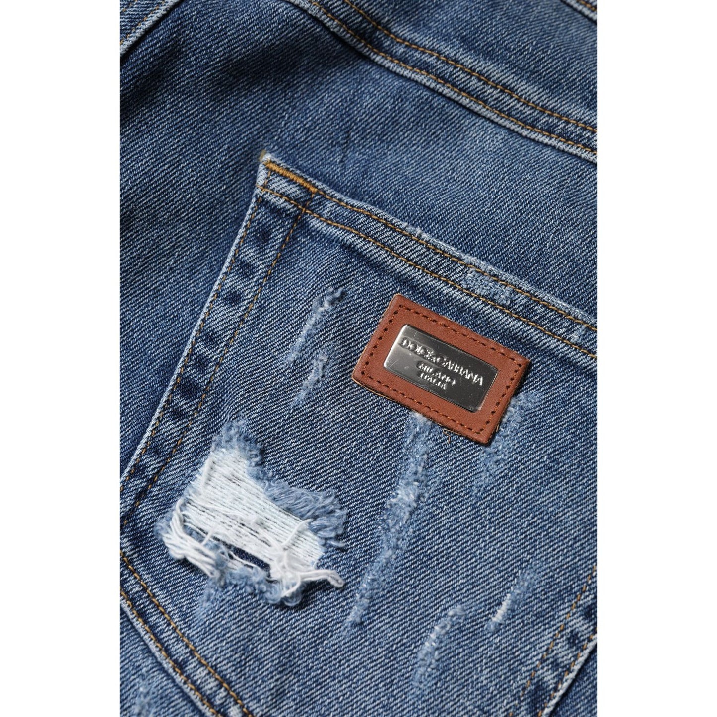 Dolce & Gabbana Blue Tattered Cotton Low Waist Denim Jeans PAN76490-46