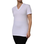 Dolce & Gabbana White Cotton Short Sleeves V-Neck Top T-shirt TSH87389-40