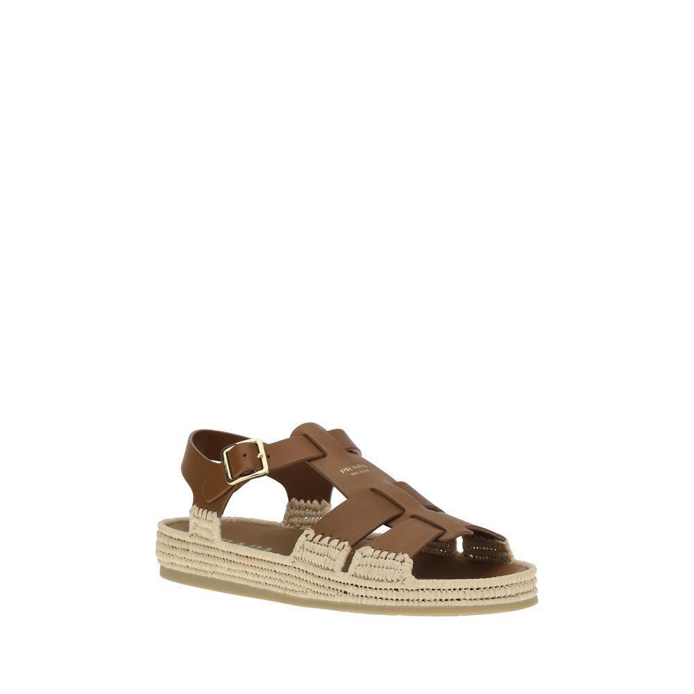 Prada Leather and Raffia Sandals PR-1X870NF010248F0054-EU37/US7
