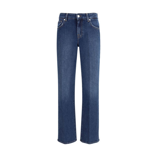 7FOR Blue Cotton Straight-Leg Jeans 7FOR