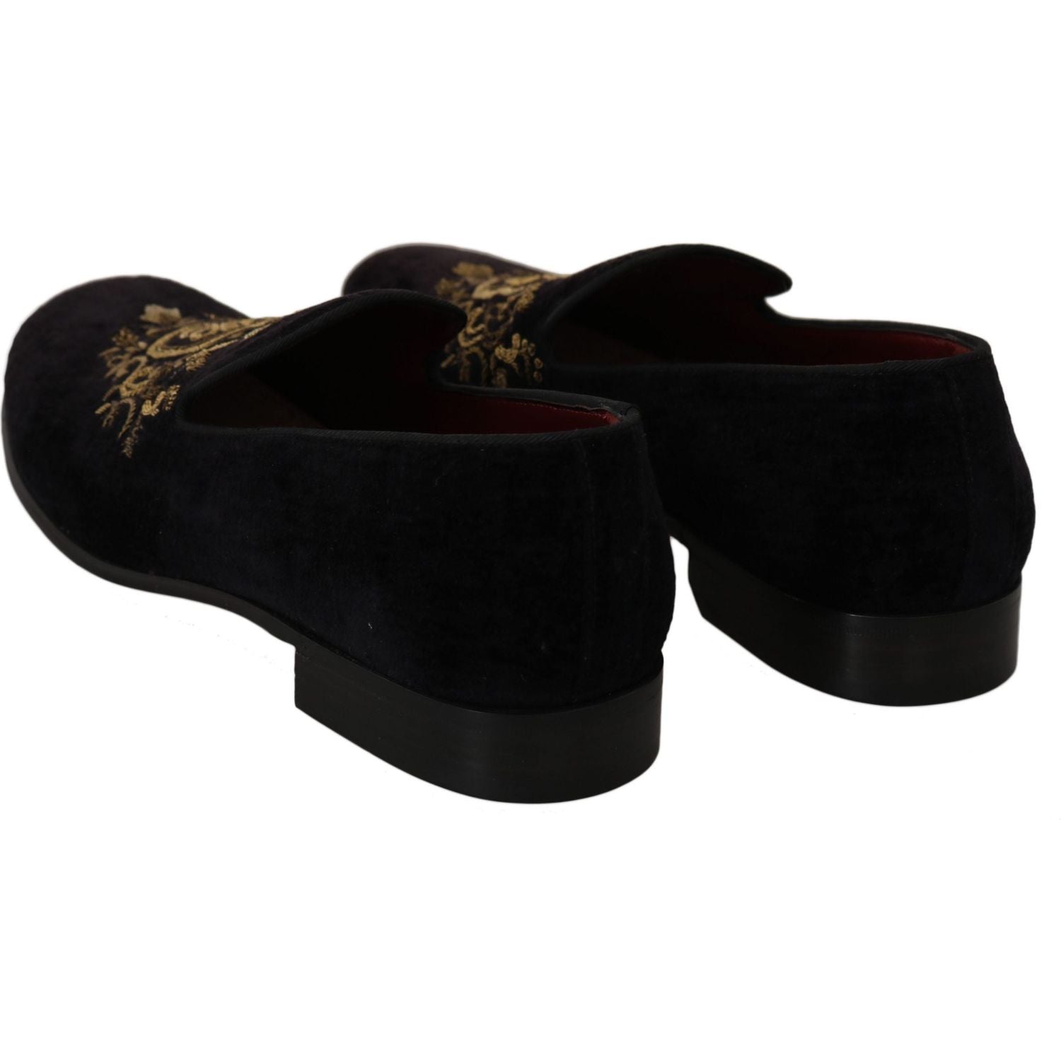 Dolce & Gabbana Loafers Black Velvet Gold Crown