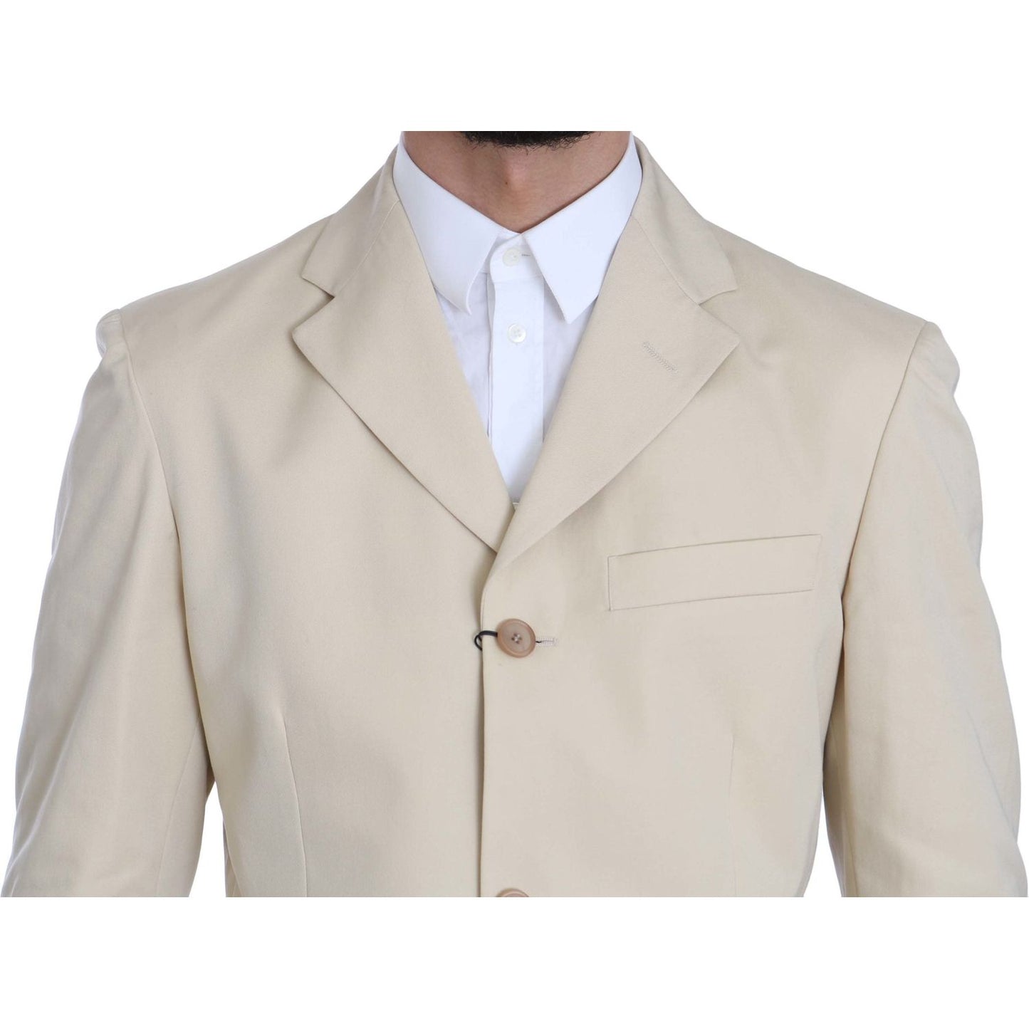 Romeo Gigli Two Piece 3 Button Beige Cotton Solid Suit Romeo Gigli