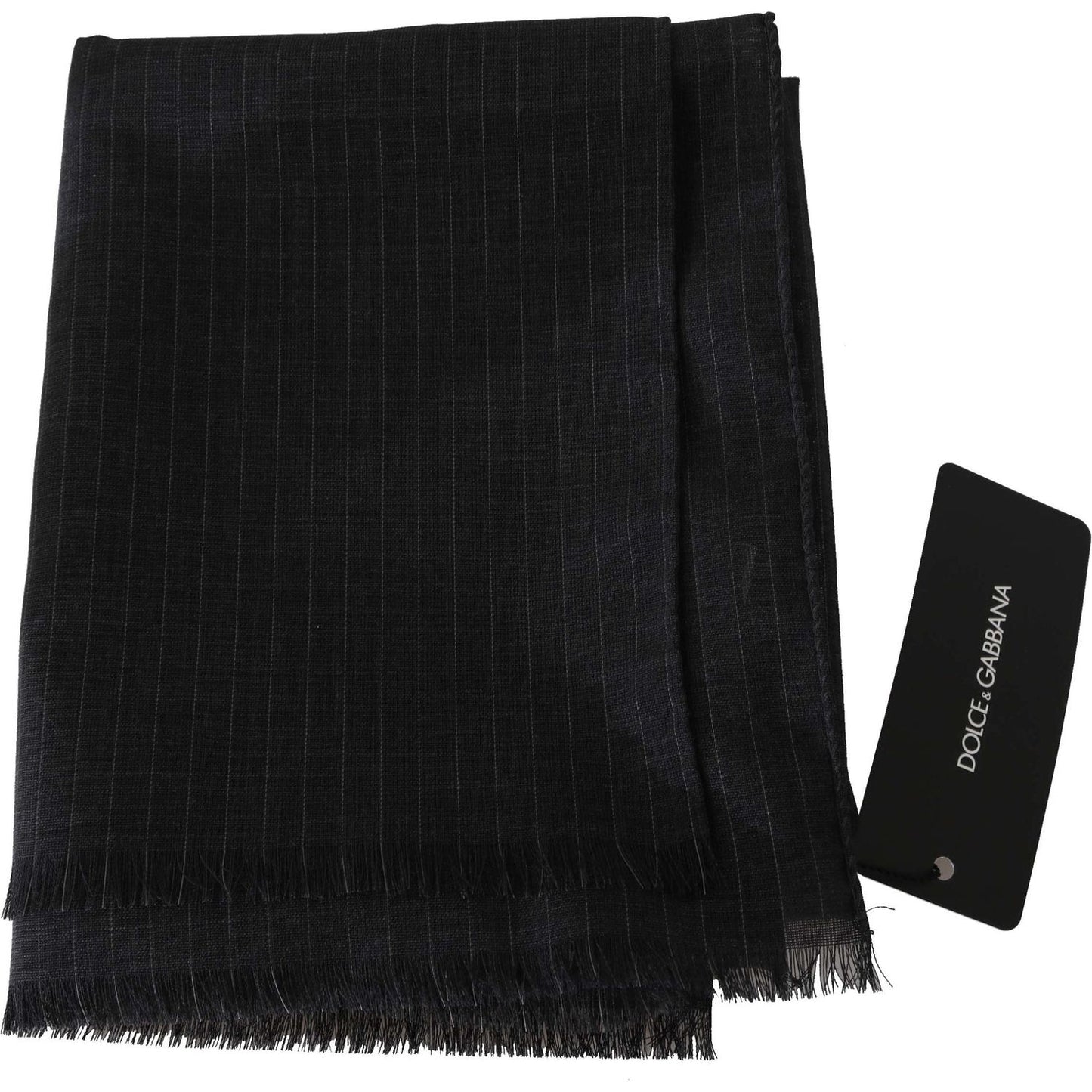 Dolce & Gabbana Gray 100% Wool Striped Pattern Wrap Scarf Dolce & Gabbana