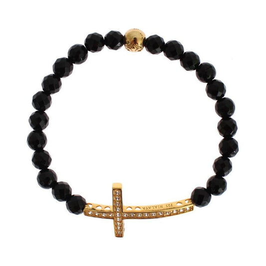 Nialaya Agate Stone Gold CZ Cross 925 Silver Bracelet Nialaya