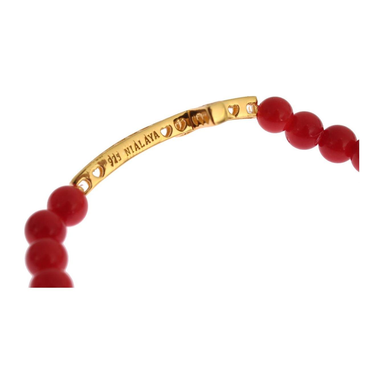 Nialaya Red Coral Gold CZ Cross 925 Silver Bracelet Nialaya
