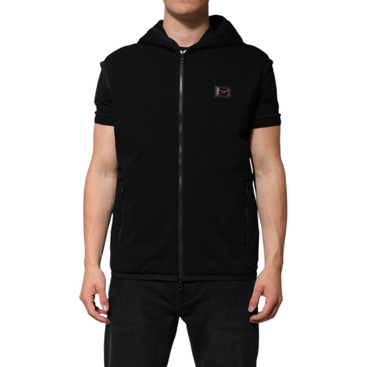 Dolce & Gabbana Black Sleeveless Hooded Logo Plaque Jacket JKT41508-48