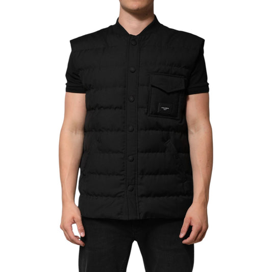 Dolce & Gabbana Black Sleeveless Parka Logo Plaque Jacket JKT41510-48