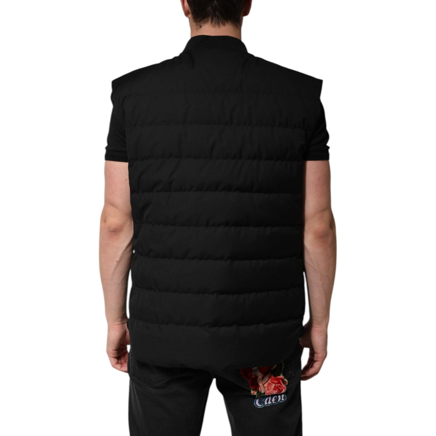 Dolce & Gabbana Black Sleeveless Parka Logo Plaque Jacket JKT41510-48