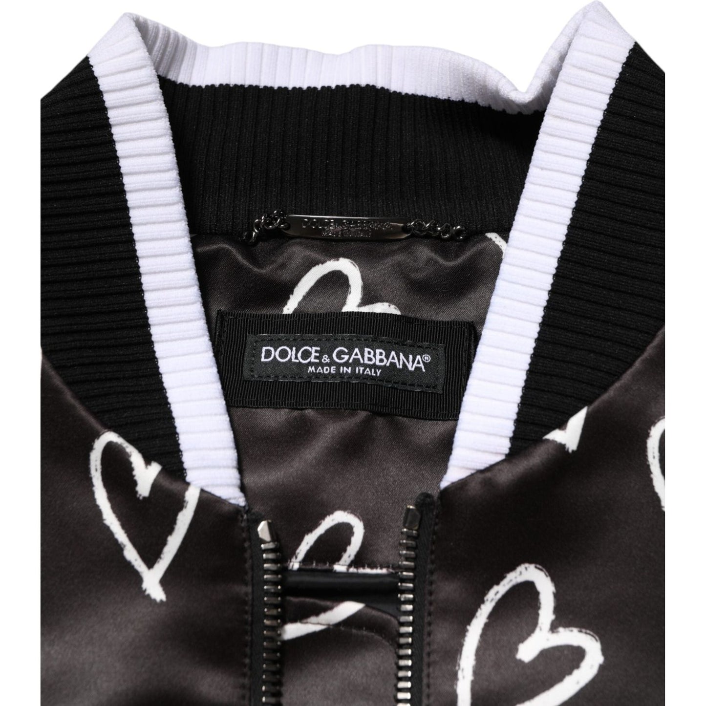 Dolce & Gabbana Black Polyester Heart Print Bomber Jacket JKT41523-44