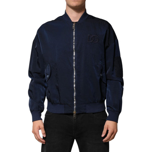 Dolce & Gabbana Blue Nylon DG Embroidery Men Bomber Jacket JKT41528-48