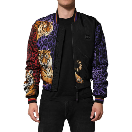 Dolce & Gabbana Multicolor Tiger Print Men Bomber Jacket JKT41529-44