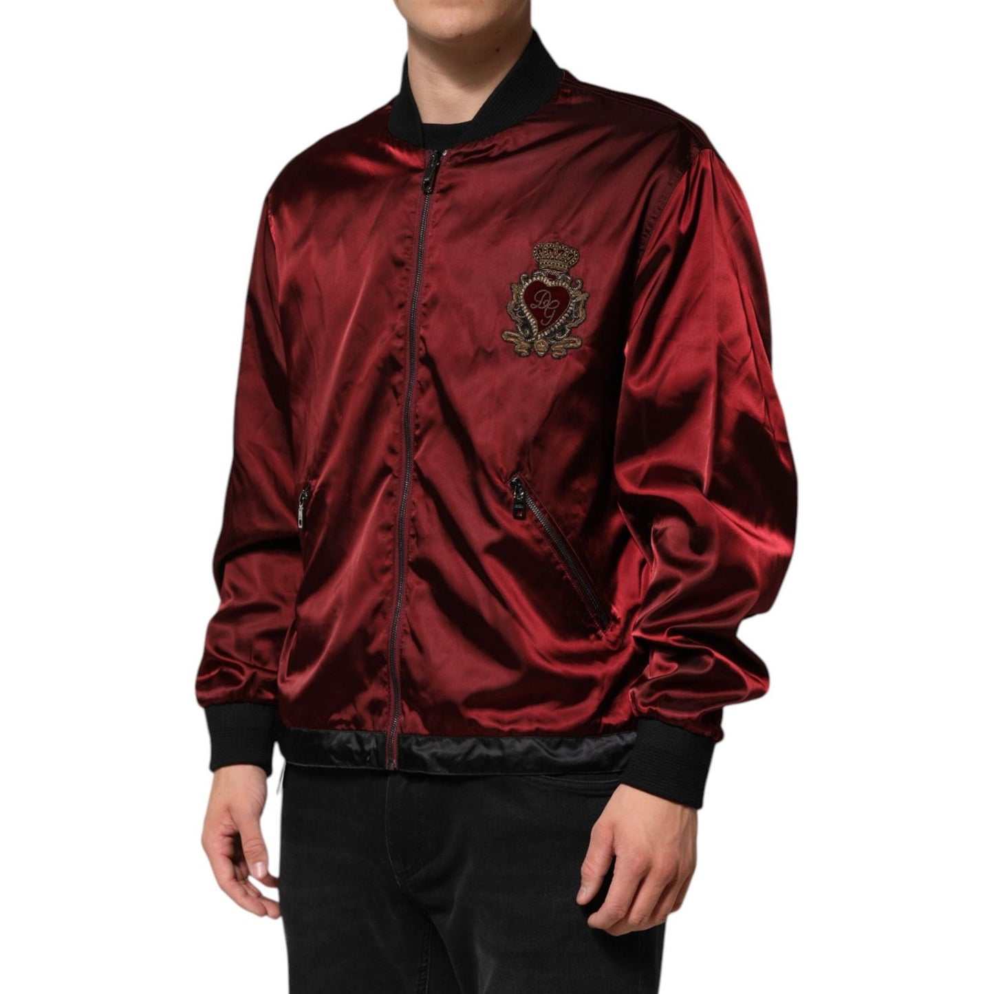 Dolce & Gabbana Maroon Nylon DG Crown Embroidery Jacket JKT41533-50