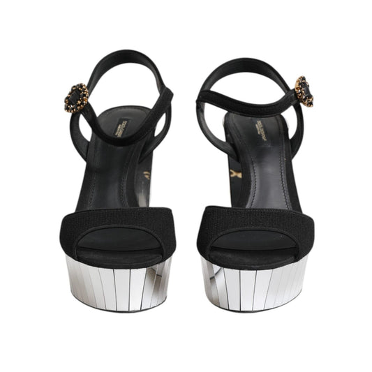Dolce & Gabbana Black Crystal Ankle Strap Keira Sandal Shoes