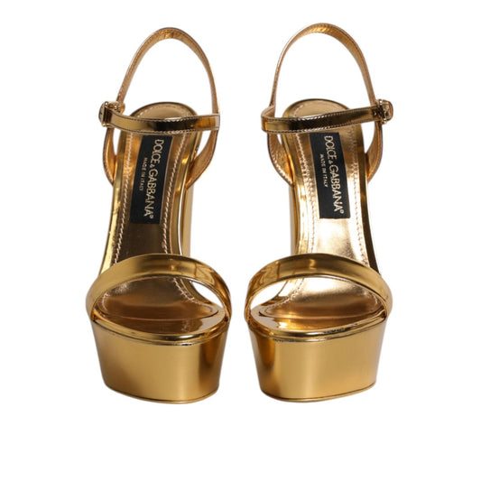 Dolce & Gabbana Gold Leather Platform Keira Sandals Shoes