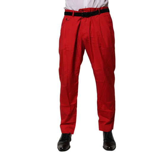 Dolce & Gabbana Red Cotton Pleated Men Formal Trouser Pants