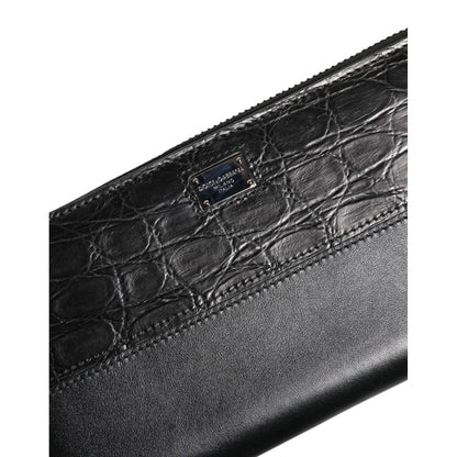Dolce & Gabbana Black Leather Logo Plaque Zip Around Continental Wallet