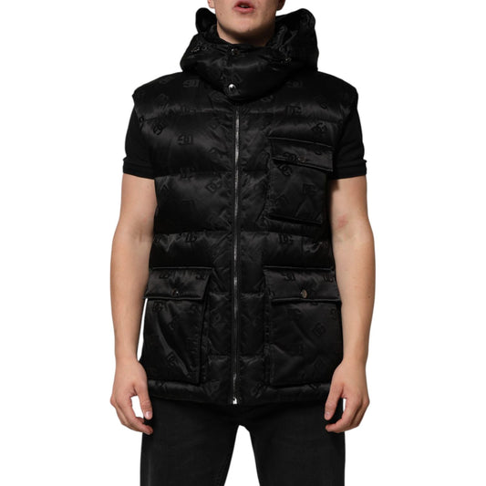Dolce & Gabbana Black Quilted Sleeveless Hooded Vest Jacket JKT41537-54