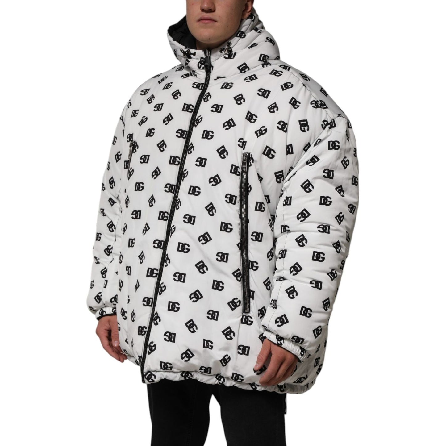 Dolce & Gabbana White DG Monogram Hooded Puffer Jacket JKT41555-2