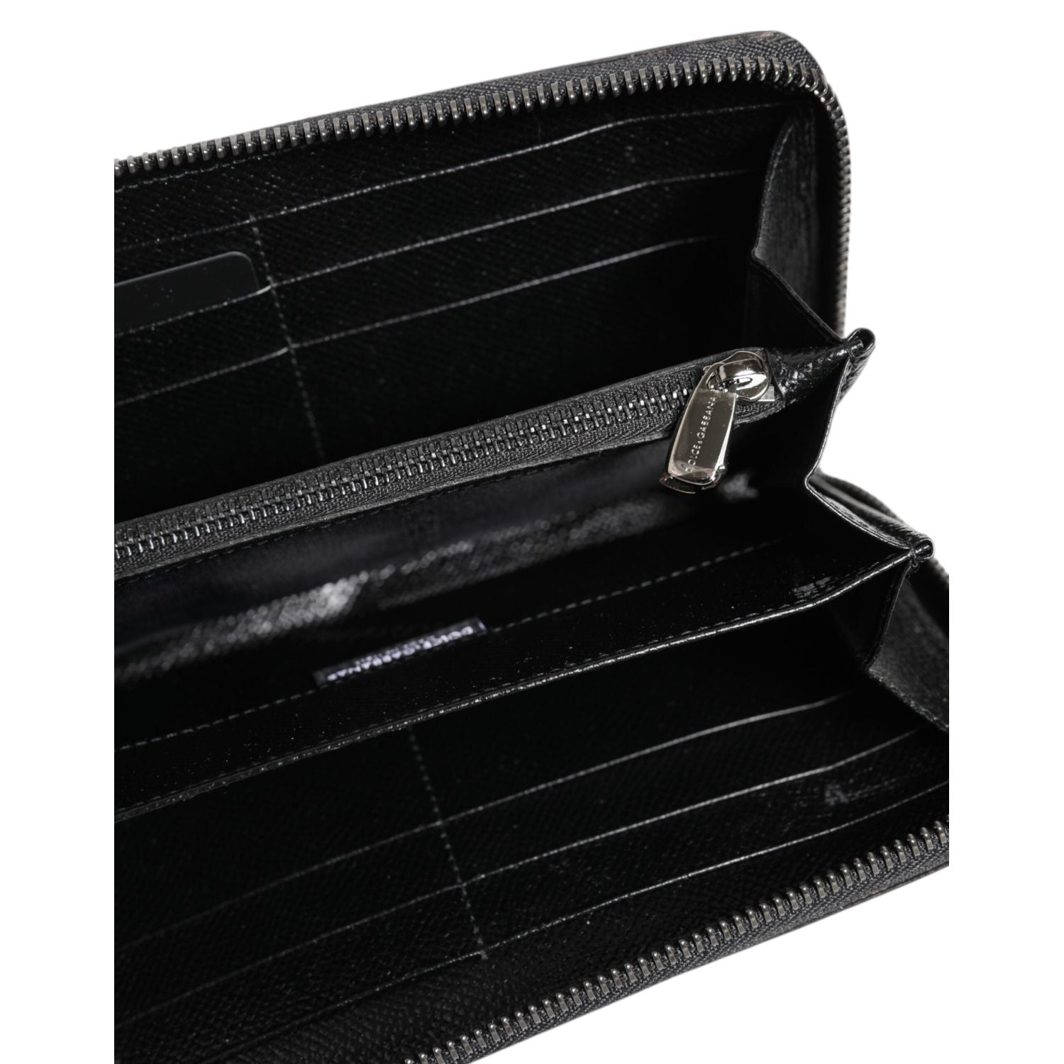 Dolce & Gabbana Black Gray Leopard Leather Zip Around Continental Wallet