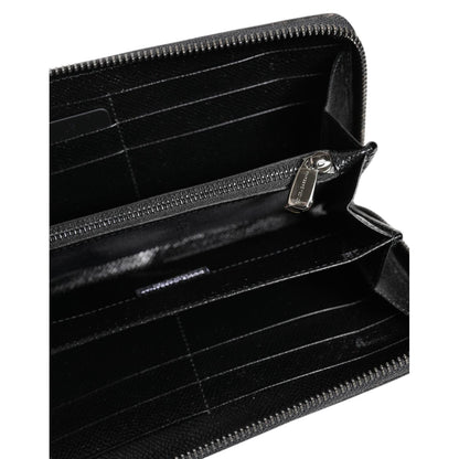 Dolce & Gabbana Black Gray Leopard Leather Zip Around Continental Wallet