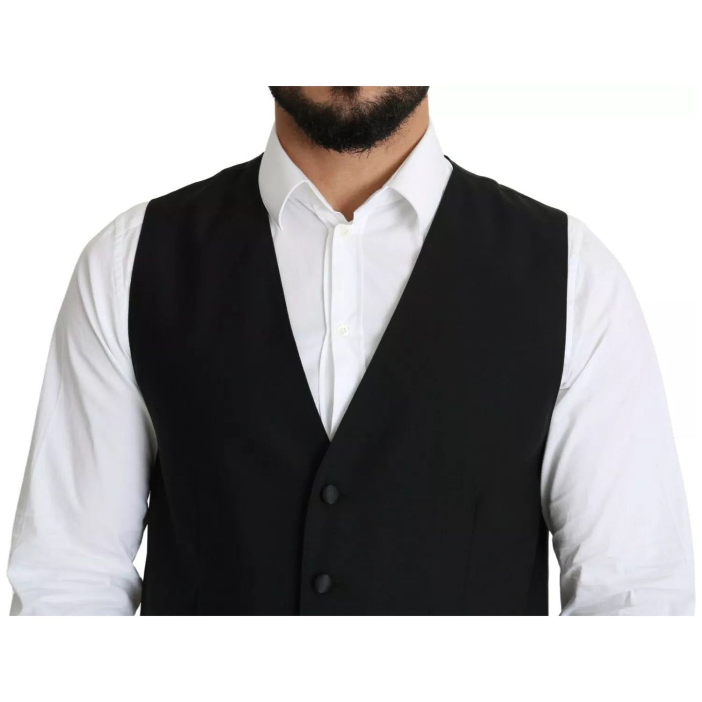 Dolce & Gabbana Black Wool Men Formal Waistcoat Vest