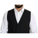 Dolce & Gabbana Black Wool Men Formal Waistcoat Vest