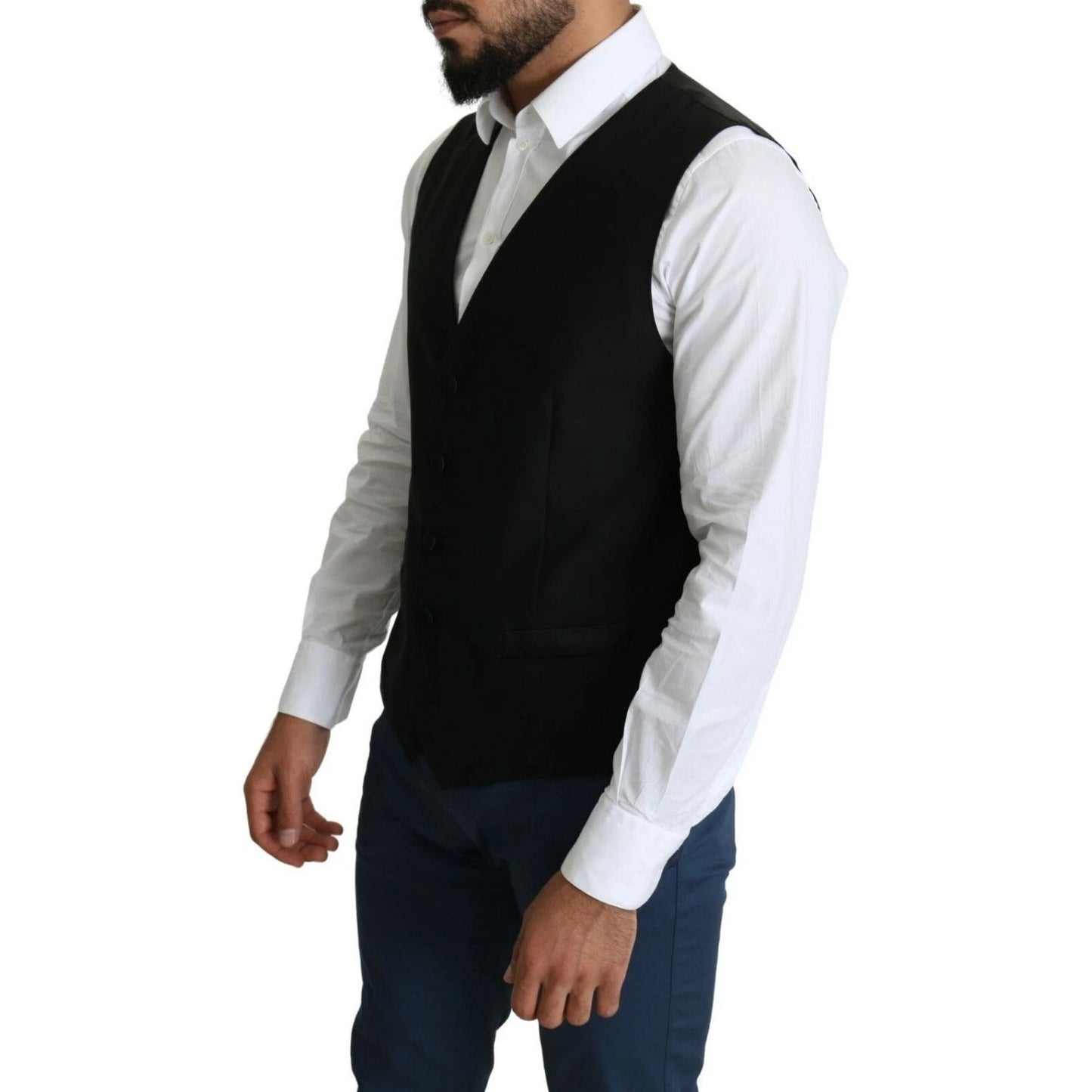 Dolce & Gabbana Black Wool Men Formal Waistcoat Vest