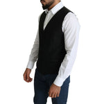 Dolce & Gabbana Black Wool Men Formal Waistcoat Vest